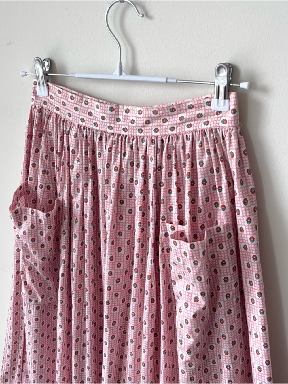 Vintage 80s Ralph Lauren Strawberry Print Skirt Size 6 Pocket Gathered Prairie - Picture 6 of 15